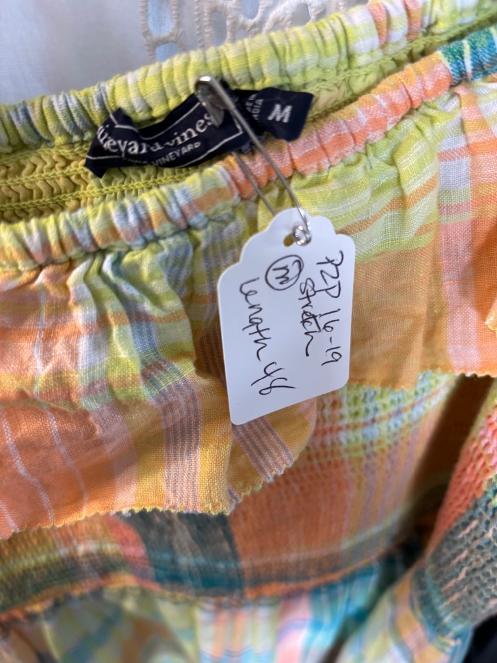 🚨Vineyard Vines Pastel Plaid Cotton Ruffle-Smock Midi Dress Medium - Picture 7 of 7